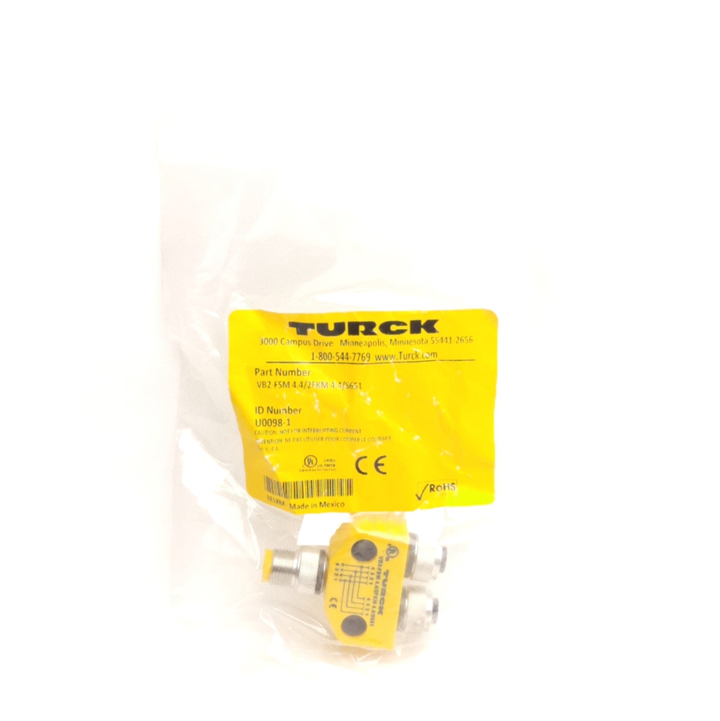 New Turck VB2-FSM-4.4/2FKM 4.4/S651 Actuator & Sensor Spltter, M12 4-Pin M to (x2) F