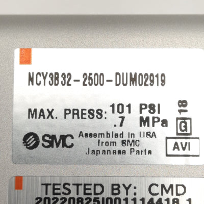 New SMC NCY3B32-2500-DUM02919 Rodless Cylinder, ø1-1/4in Bore, 25in Stroke, NPT1/8