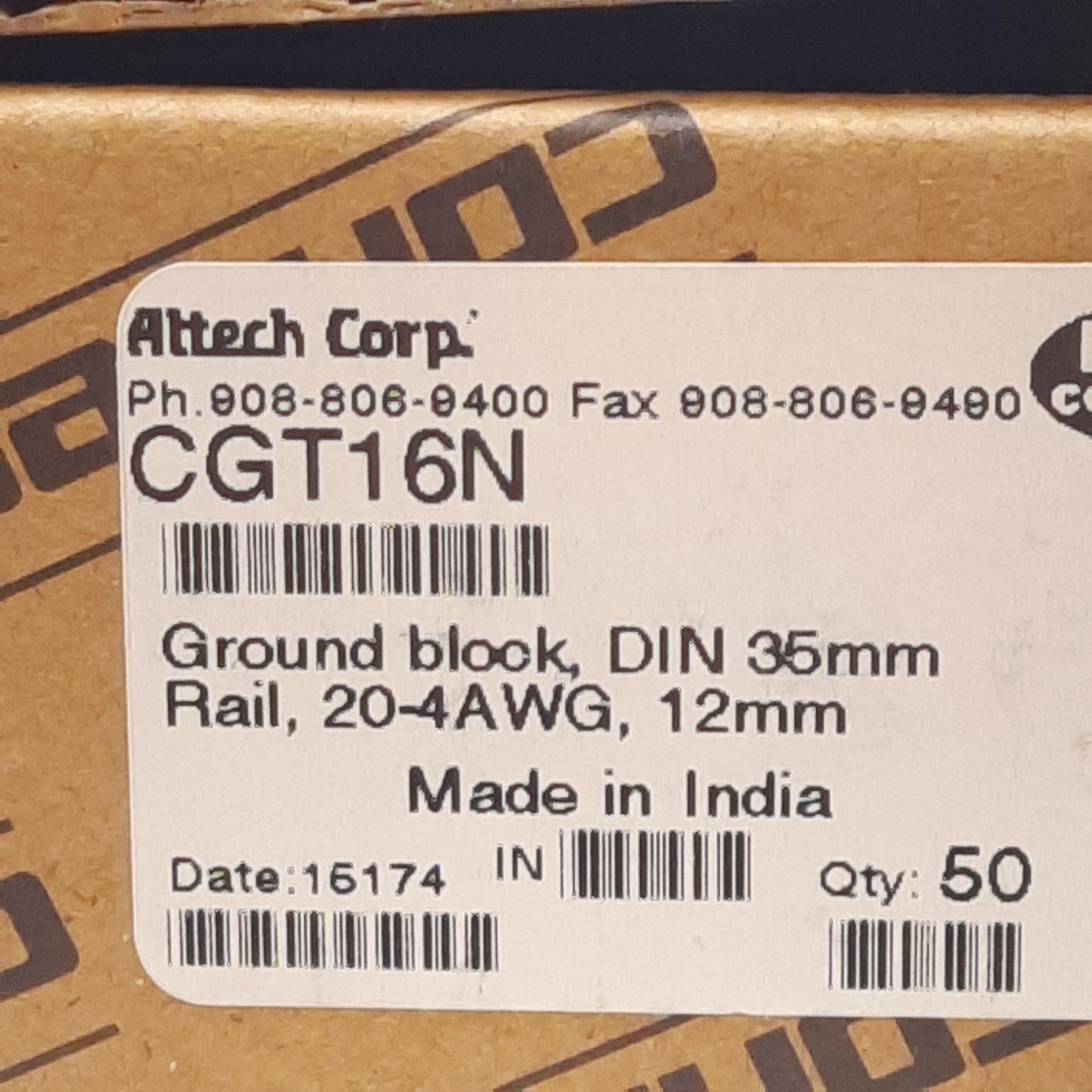 New Lot of 5 Altech CGT16N Ground Terminal Block, 600V, 20-4 AWG, DIN Rail