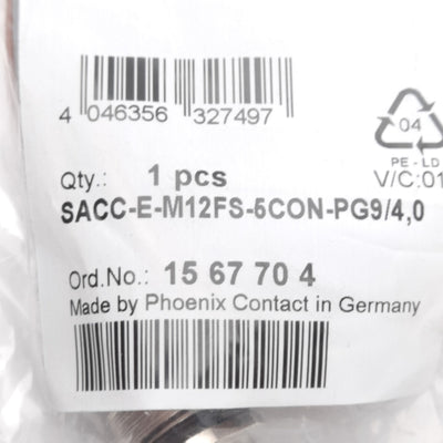 New Lot of 2 Phoenix Contact 1567704 Receptacle 60V 4A M12 5-Pin to Flying Leads 4m
