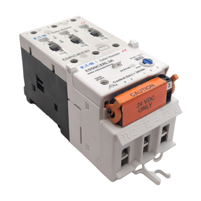 New – Open box Eaton E04NC40X3N Contactor 3-Pole 600VAC 40A w/ E05NCXRL3A 24VDC Overload Relay