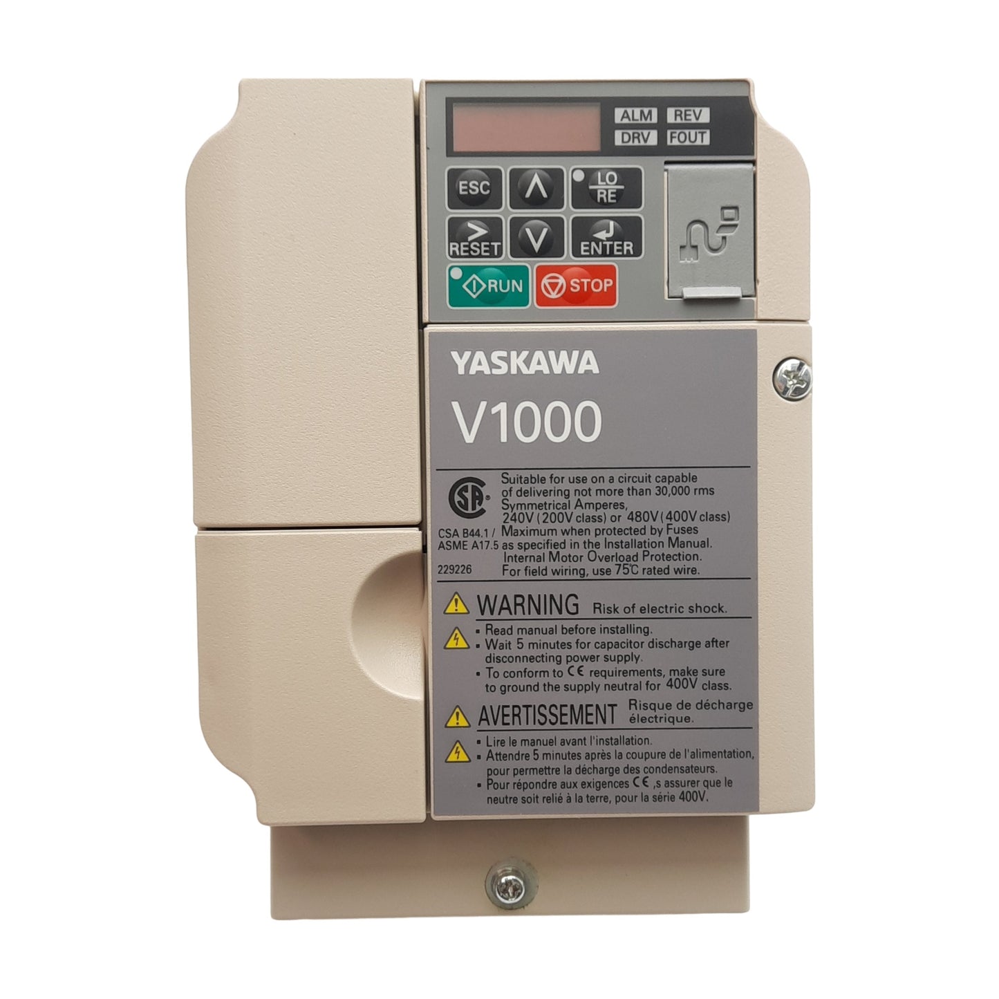 New Yaskawa CIMR-VU4A0002FAA Rev D AC Drive, 3Ø, 380-480VAC In, 0-480VAC 0-400Hz Out