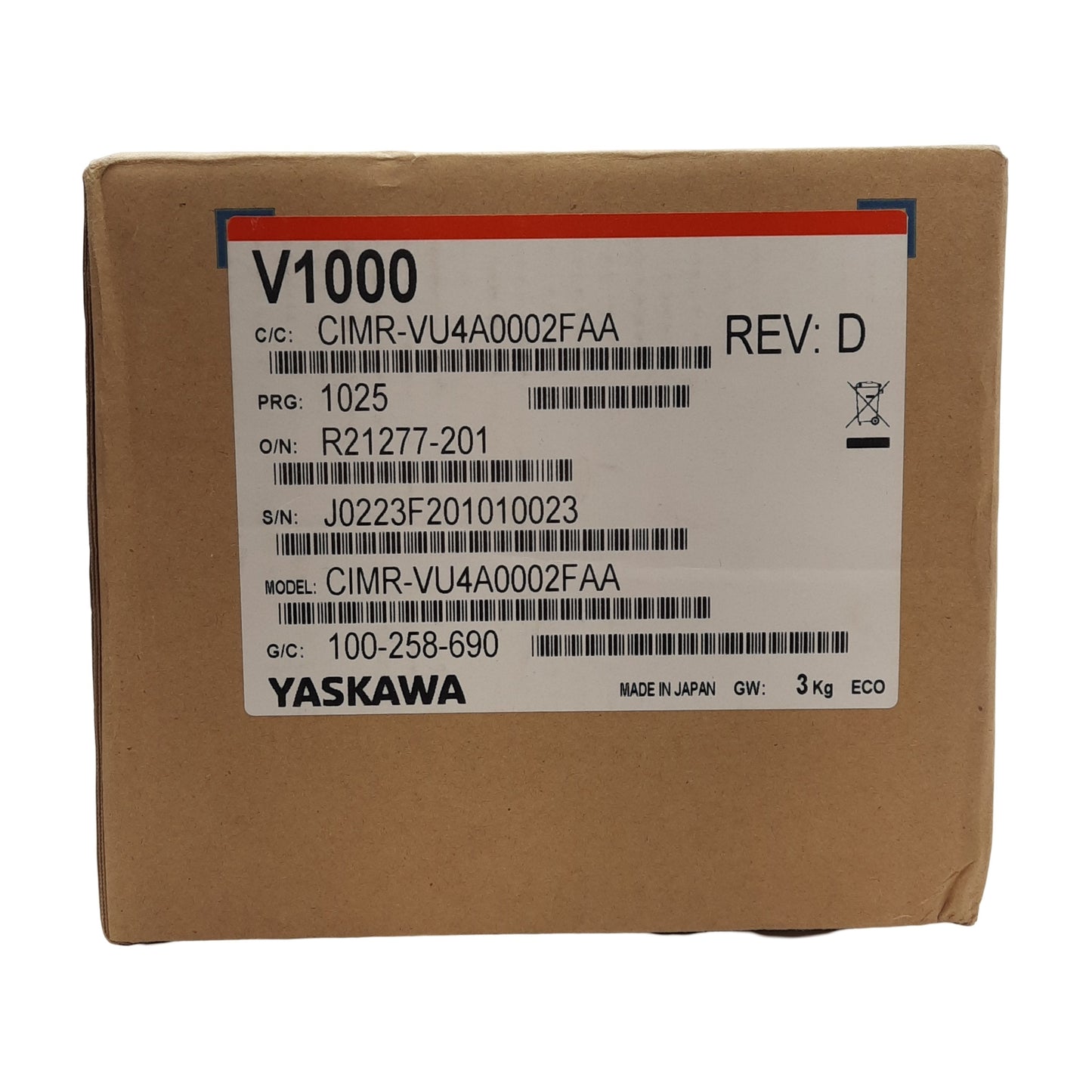 New Yaskawa CIMR-VU4A0002FAA Rev D AC Drive, 3Ø, 380-480VAC In, 0-480VAC 0-400Hz Out