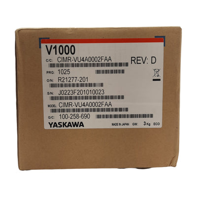 New Yaskawa CIMR-VU4A0002FAA Rev D AC Drive, 3Ø, 380-480VAC In, 0-480VAC 0-400Hz Out