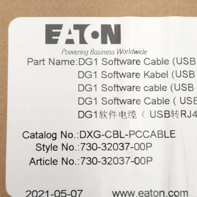 New Eaton DXG-CBL-PCCABLE PowerXL DG1 USB to RJ45 (RS485) Software Cable, 10ft