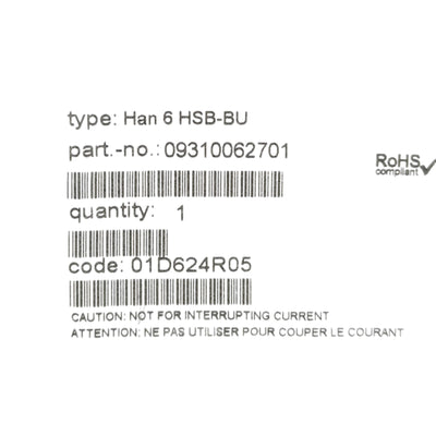 New Harting 09310062701 Industrial Connector, 16B, 6-Contact + PE, 35A 690V, Female