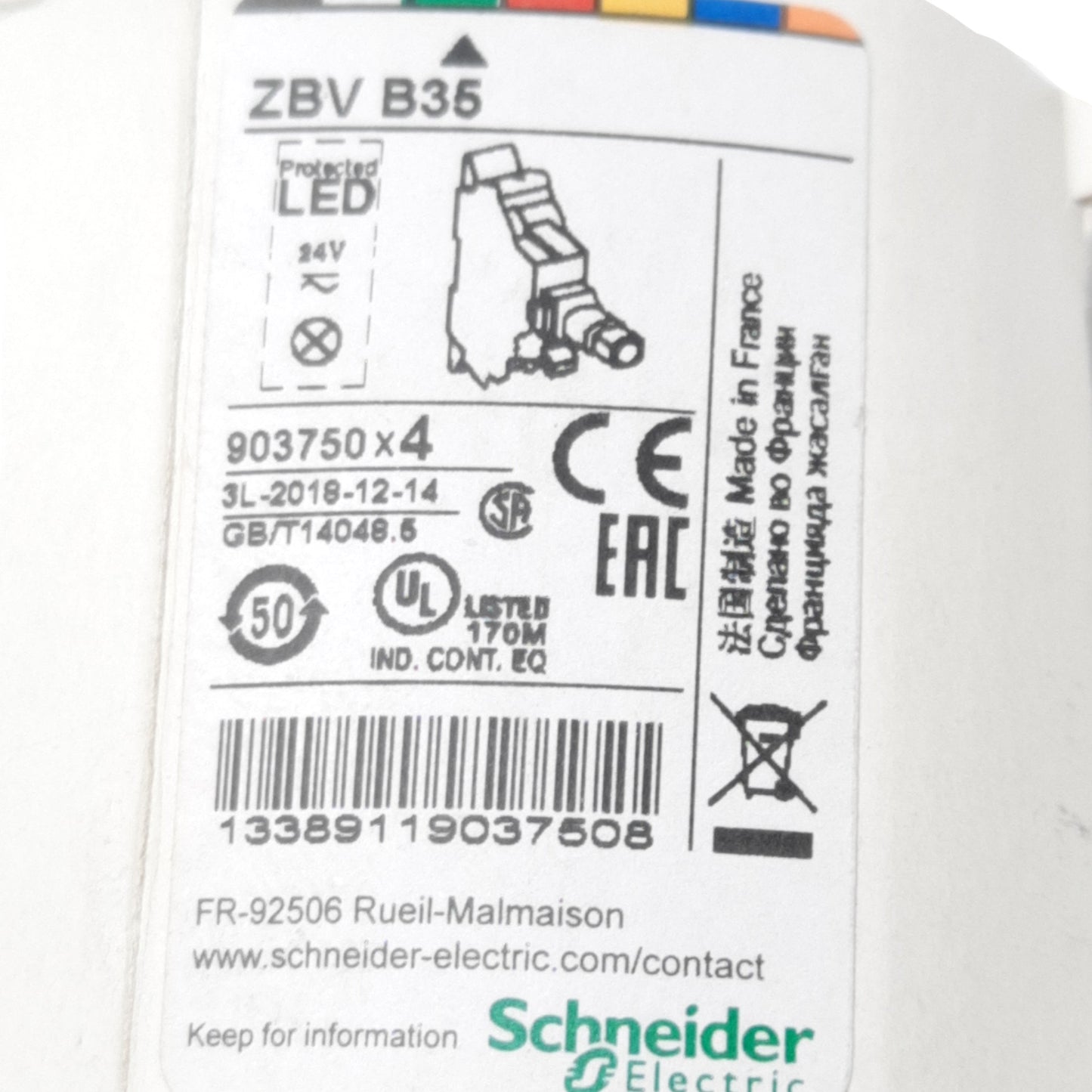 New Schneider ZBVB35 Harmony XB4 XB5 Light Block, Green LED, 24V AC/DC, 22mm