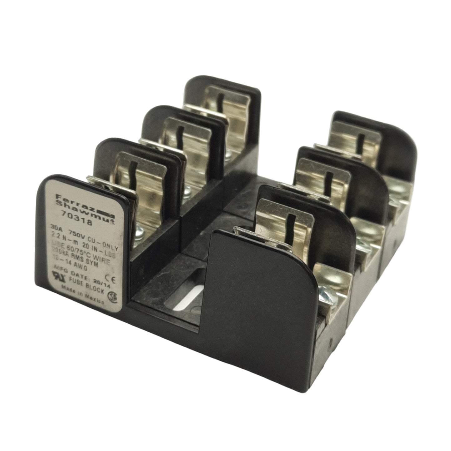 New Ferraz Shawmut 70318 Fuse Holder Block, 3-Pole, 14x51mm Fuses, 30A Max
