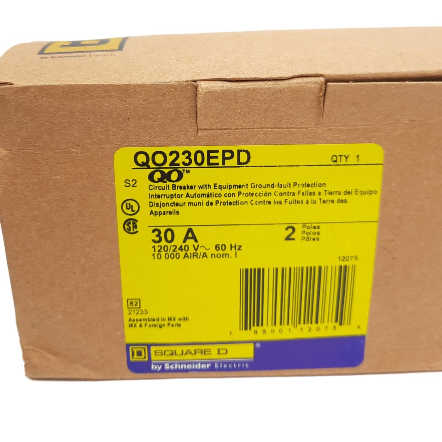 New Schneider Electric QO230EPD Mini Circuit Breaker, 2-Pole, 30A, 120/240VAC
