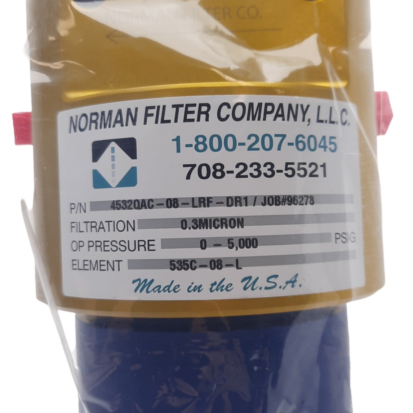 New Norman Filter 4532QAC-08-LRF-DR1 High Pressure Filter, 5000PSI, 0.3µm, 1/4in FPT