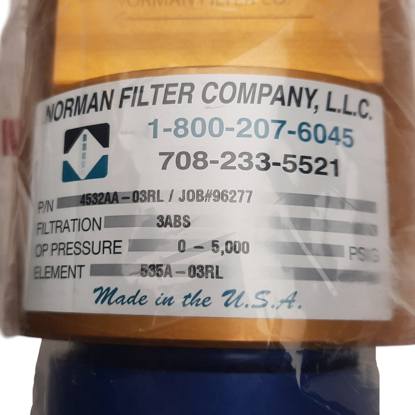 New Norman Filter 4532AA-03RL High Pressure Filter, 5000PSI, 3µm, 1/4in FPT