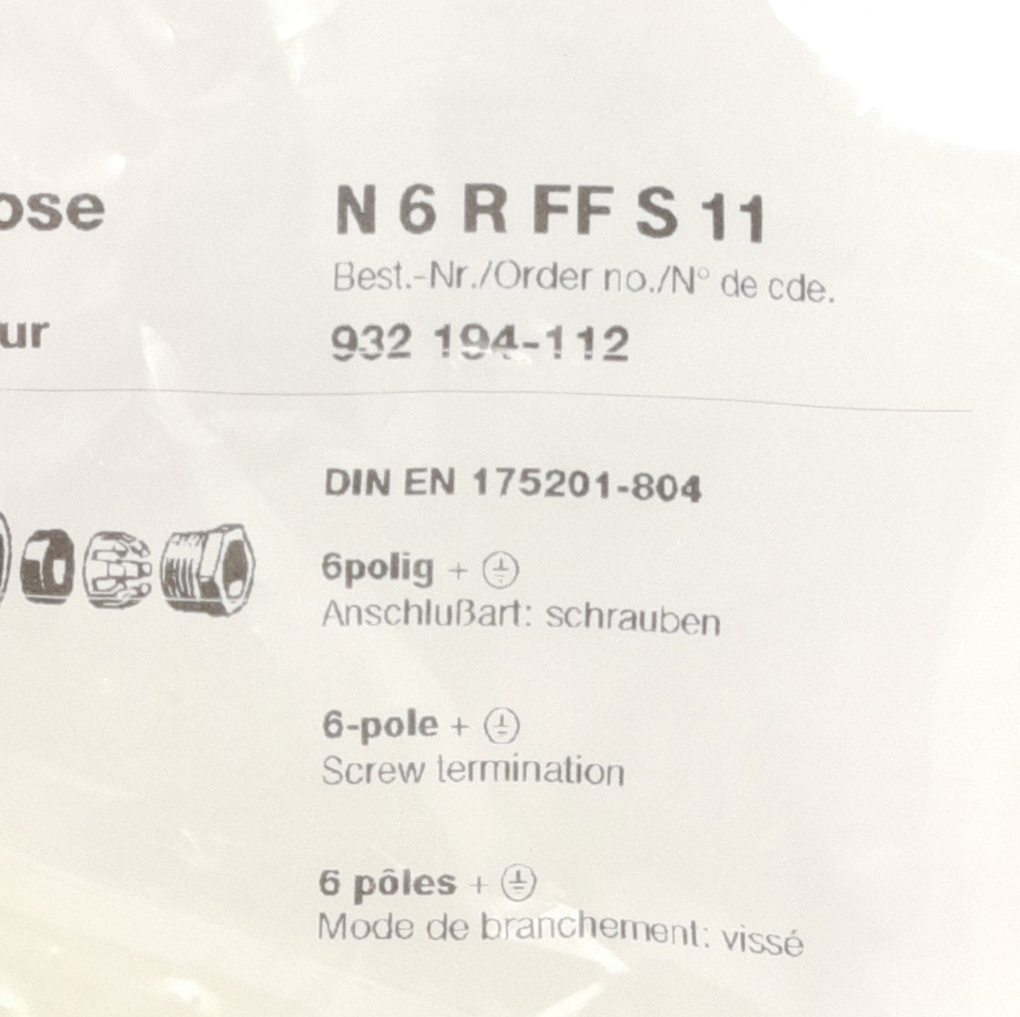 New Hirschmann N6RFFS11 Leitunhsdose/Cable Socket,100-250VAC, 6-Pole + Ground