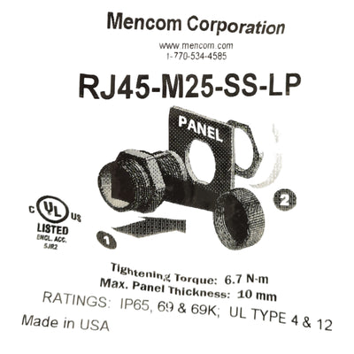 New Mencom Corp RJ45-M25-SS-LP Panel Mount Port Adapter, RJ45 Pass Through F-F, ø1in