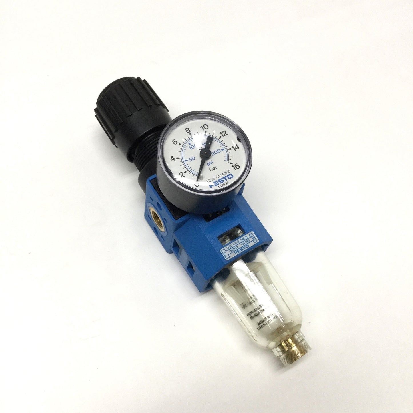 Used Festo LFR-1/8-S-5M-B Air Filter Pressure Regulator, 200psi, G1/8 Ports, 5µm