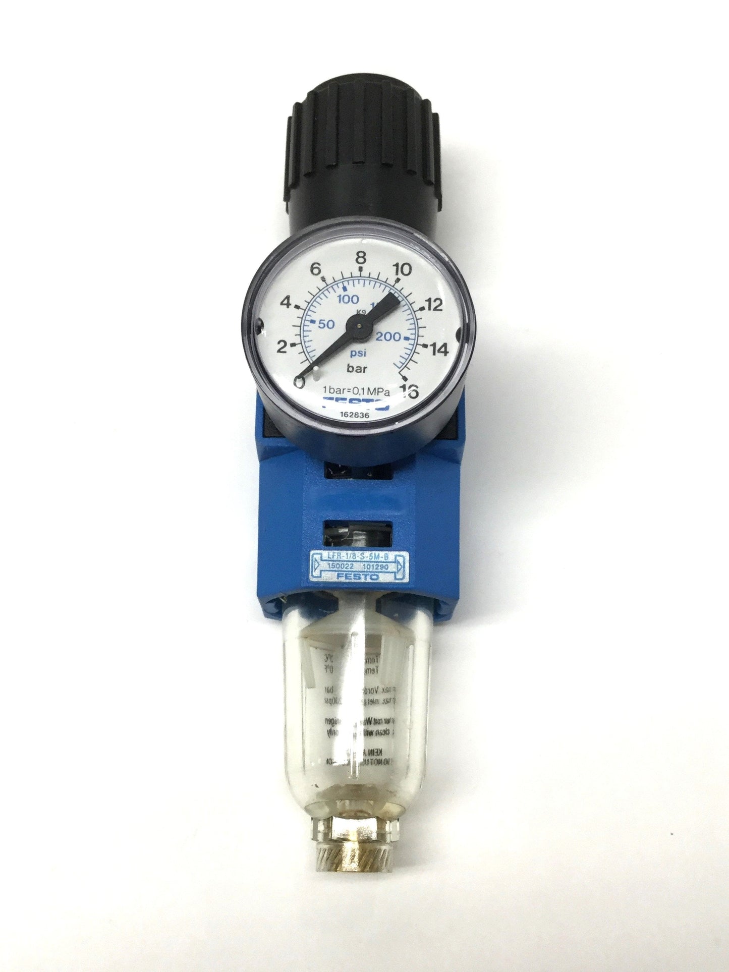 Used Festo LFR-1/8-S-5M-B Air Filter Pressure Regulator, 200psi, G1/8 Ports, 5µm
