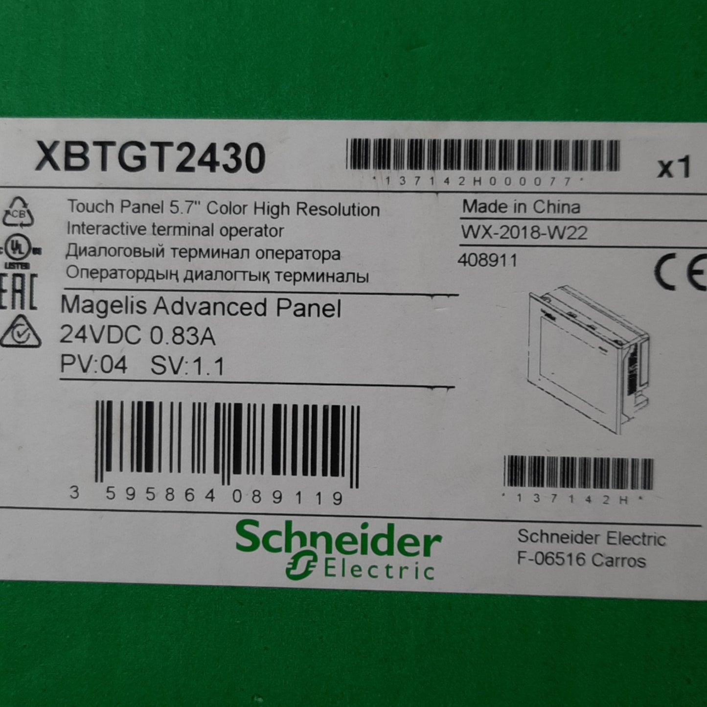New Schneider XBTGT2430 Magelis Touchscreen Terminal Operator, 5.7in 640x480, 24VDC