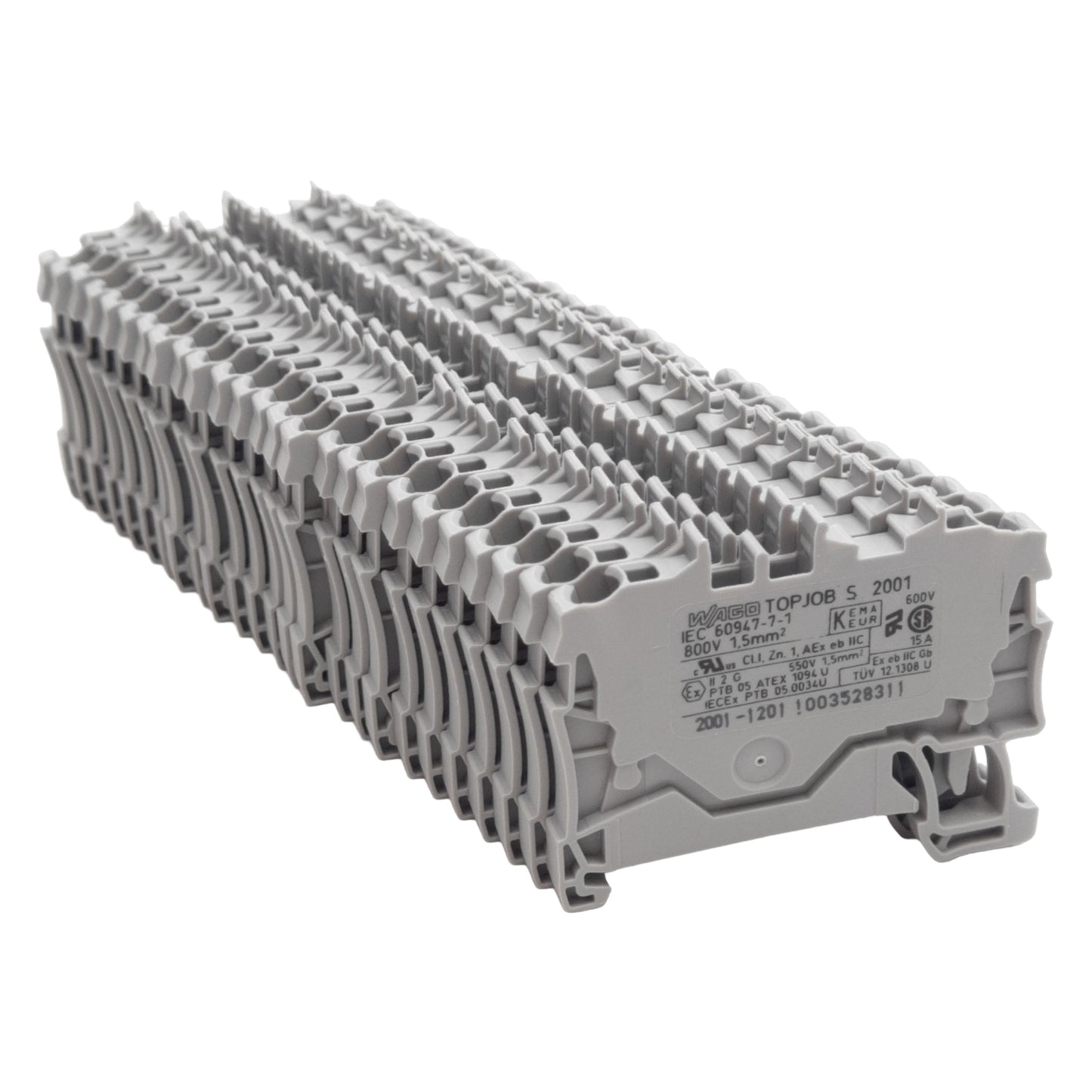 New Lot of 25 Wago 2001-1201 TOPJOB Feedthrough Terminal Block, 600V 15A, DIN Rail