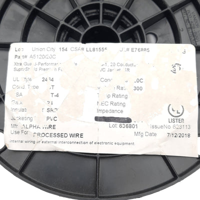 New – Open box Alpha Wire 5120/20C Multi-Conductor Cables, 20 Conductors, 300V, 24 AWG, 50 Feet