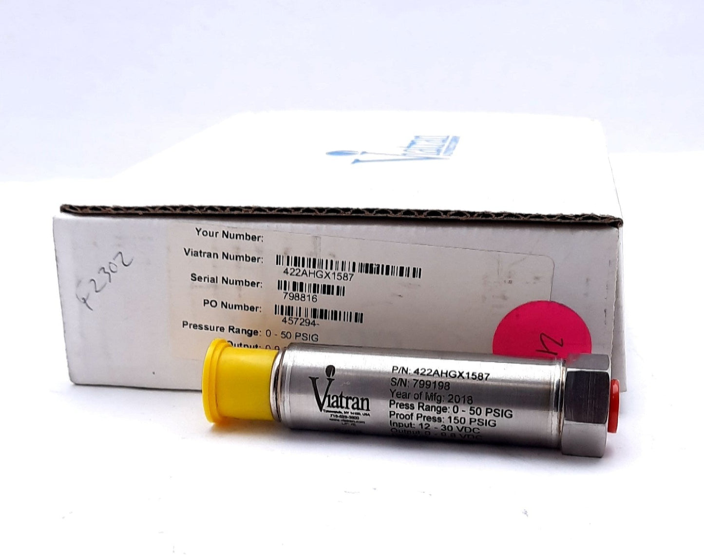 New Viatran 422AHGX1587 Pressure Transmitter 0-50PSIG, 150PSIG, 12-30VDC, 0-9.8VDC