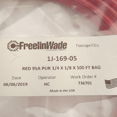 New Freelin Wade 1J-169-05 Red Polyurethane Tubing, ø1/4in OD, ø1/8in ID, 100ft