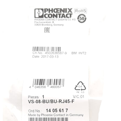 New Lot of 3 Phoenix Contact 1405617 RJ45 Female Coupling, 72VDC 1.5A, 1Gbps, VS-08
