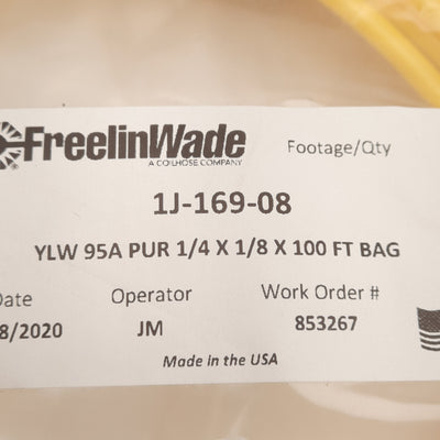New Freelin Wade 1J-169-08 Yellow Polyurethane Tubing, ø1/4in OD, ø1/8in ID, 100ft