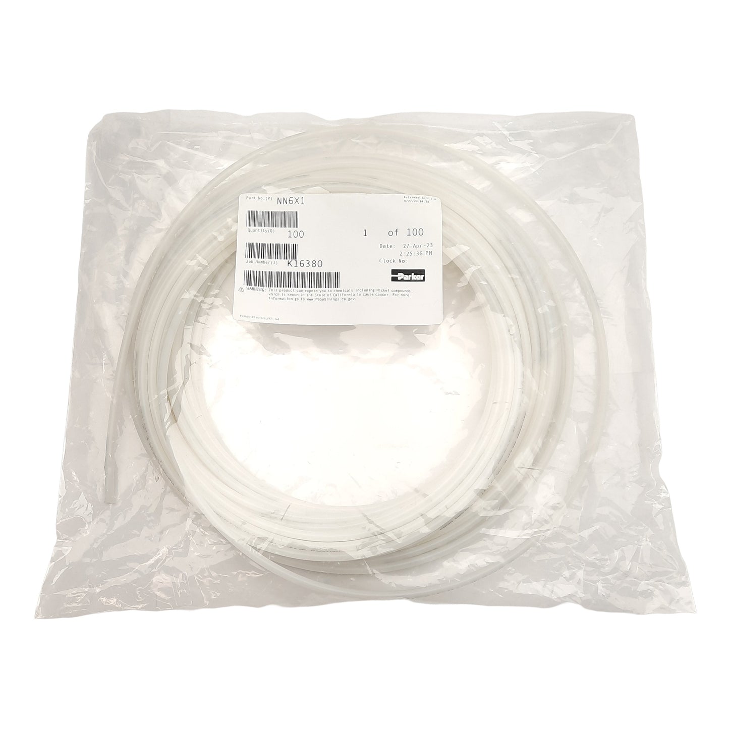 New Parker NN6X1 Parflex Nylon Tubing, ø6mm OD, ø4mm ID, 23.5bar, 200°F, 100ft