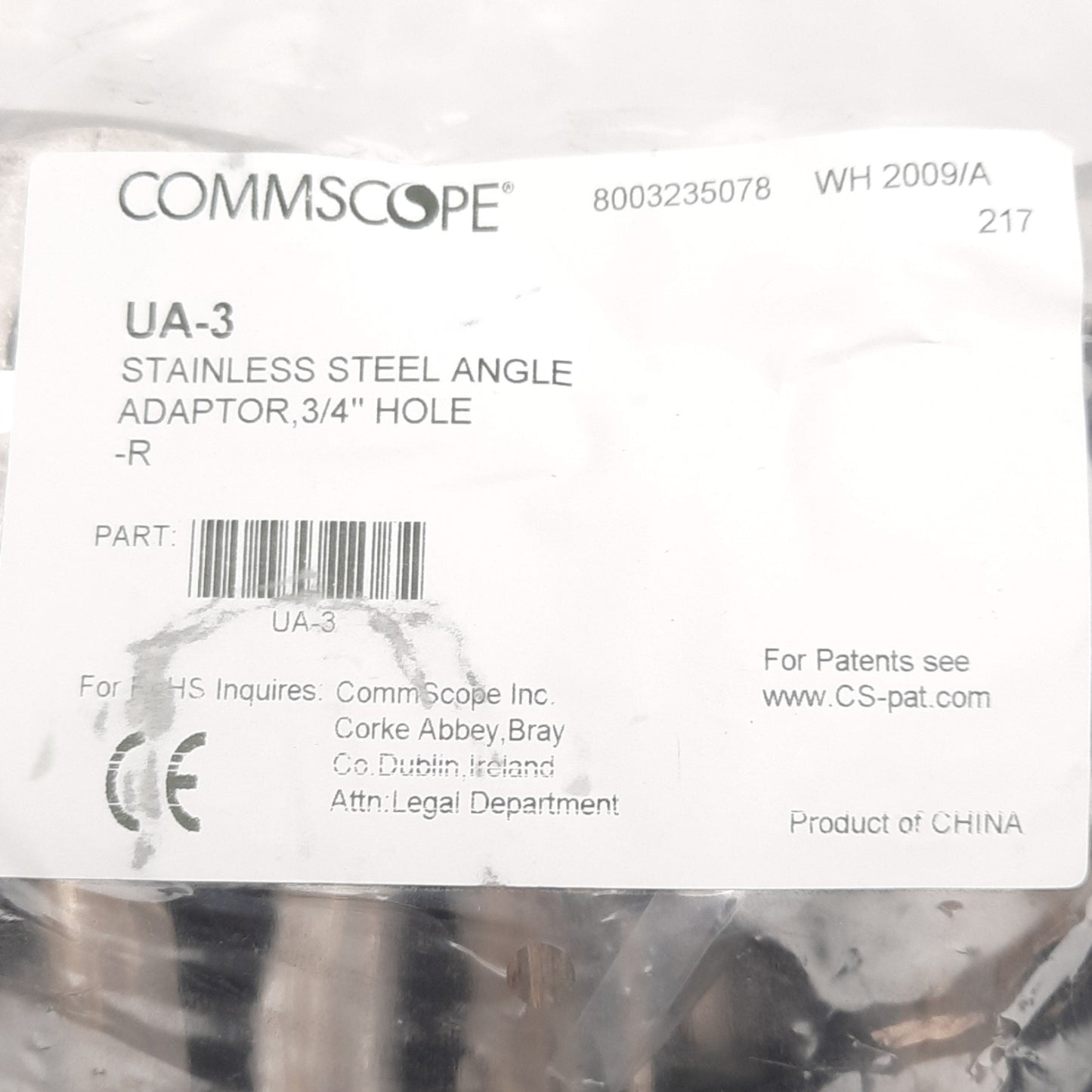 New Lot of 2 CommScope UA-3 Angle Adapter Kits, ø3/4in Through Hole, Stainless Steel