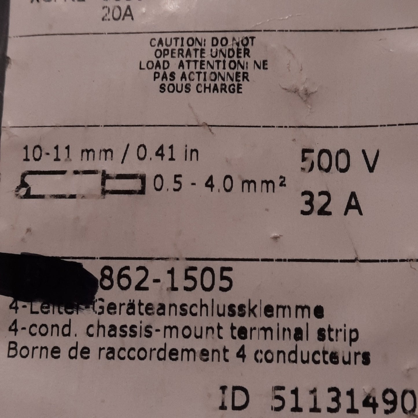 New Lot of 10 Wago 862-1505 Chassis-Mount Terminal Strip 5-Pole 4-Conductor 500V 32A