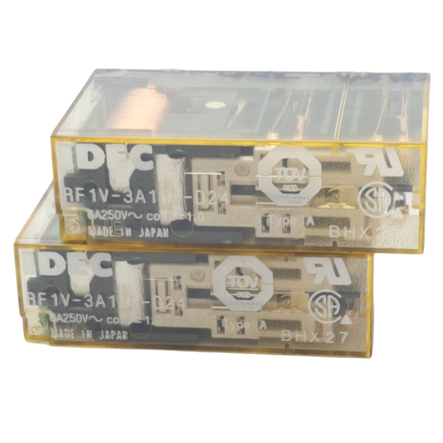 New Lot of 2 Idec RF1V-3A1BL-D24 Force Guided Relay, 3NO-1NC, 250VAC 6A, 24VDC Coil