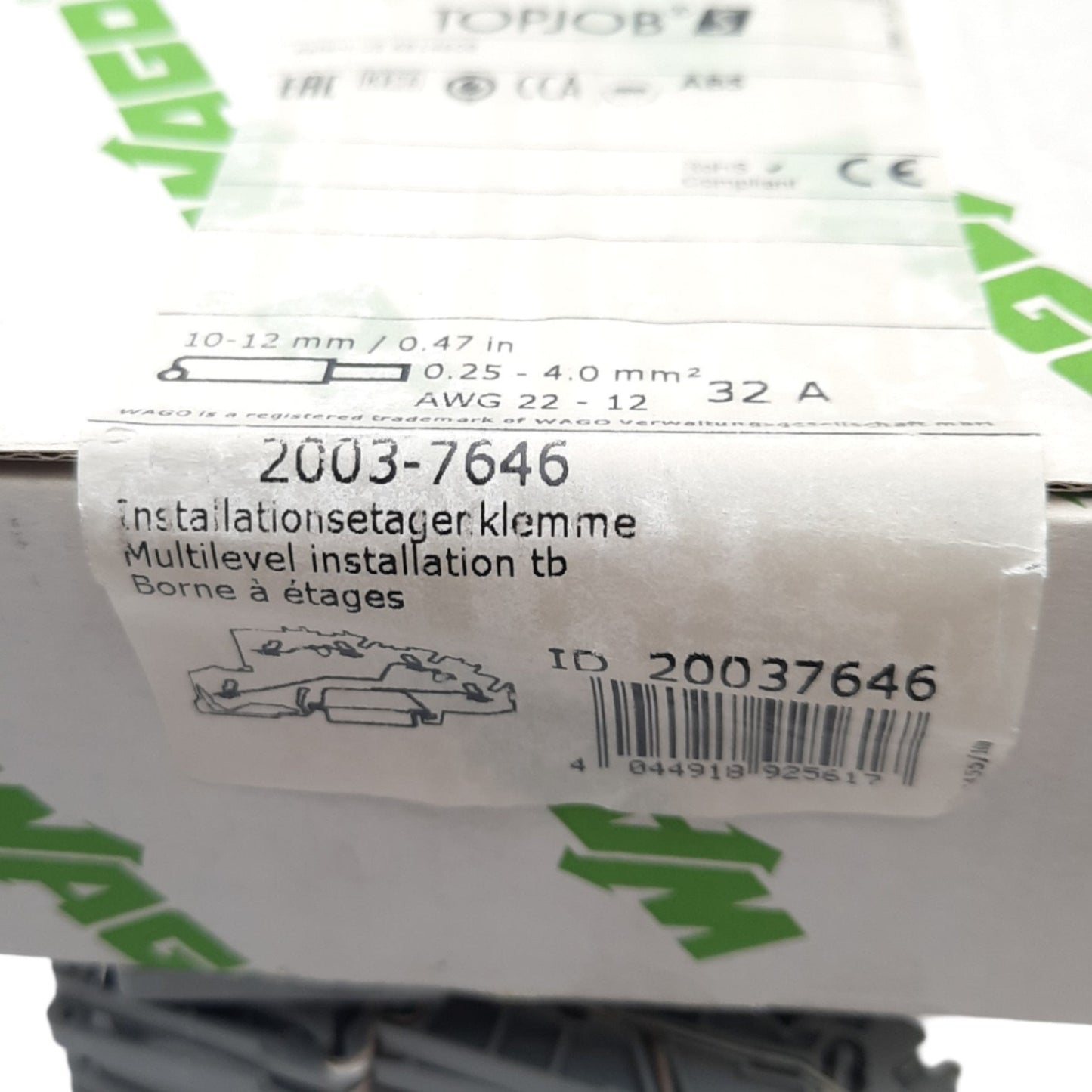 New Lot of 10 Wago 2003-7646 Terminal Blocks, 250/400V 24A, 5Clamp/3Level/3Potential