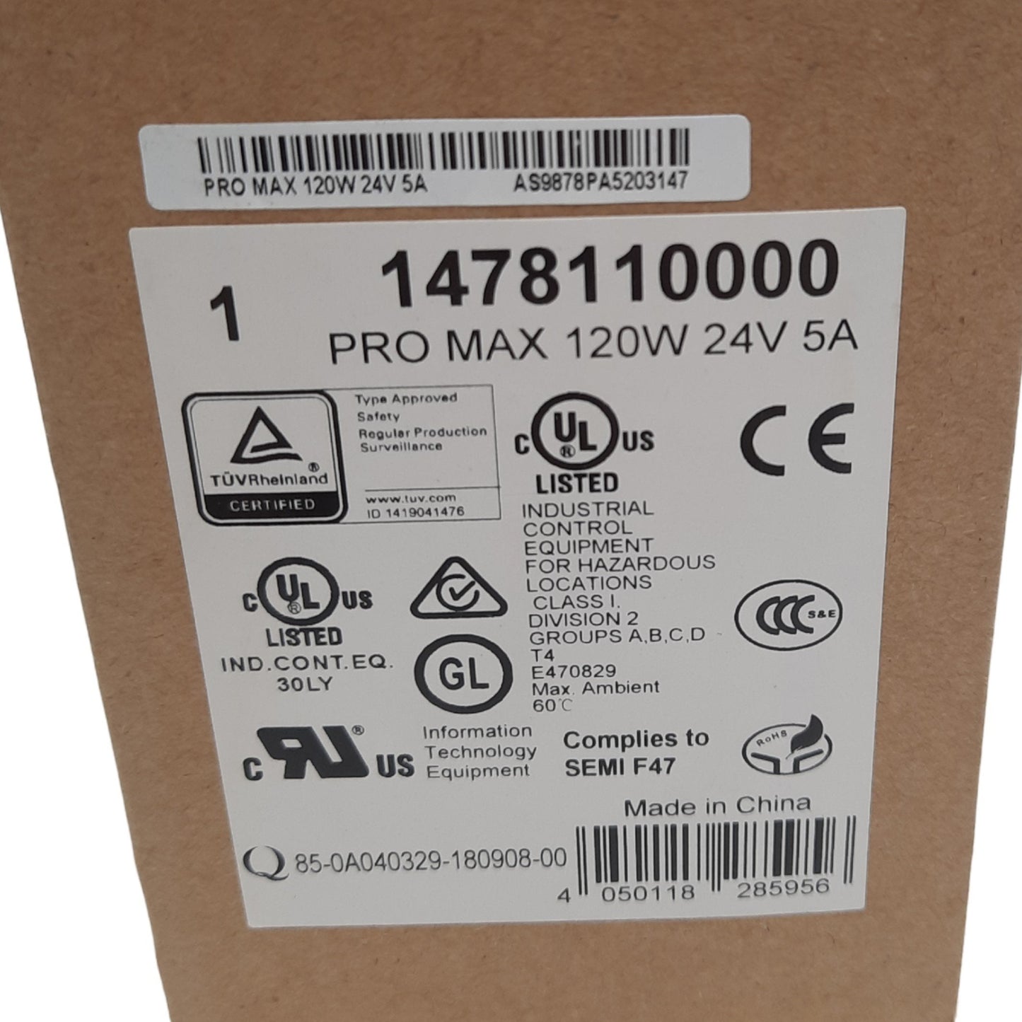 New Weidmuller 1478110000 Power Supply, 85-277VAC/80-370VDC In, 24V 5A 120W Output