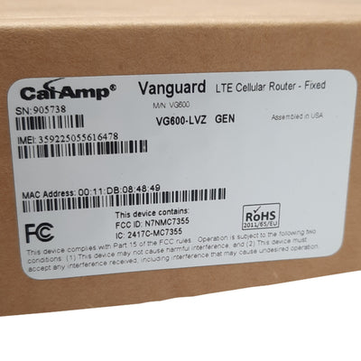 New CalAmp VG600-LVZ GEN 4G LTE Cellular Router, RJ-45, SMA, USB, SIM, 9-32VDC