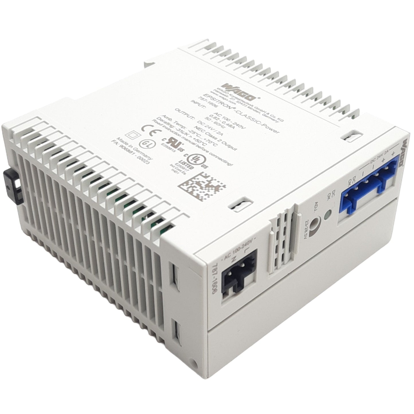 New Wago 787-1606 DIN Rail Power Supply, 100-240VAC Input, 24VDC 2A 48W Output