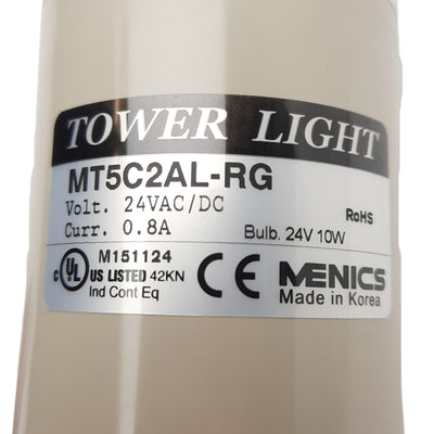 New Menics MT5C2AL-RG Light Tower, ø56mm, 24 VAC/DC, Red and Green, Steady/Flashing