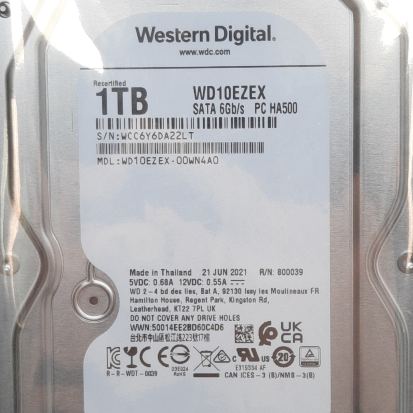 New Western Digital WD10EZEX-00WN4A0 1TB Hard Drive, 3.5in, 7200RPM, SATA III
