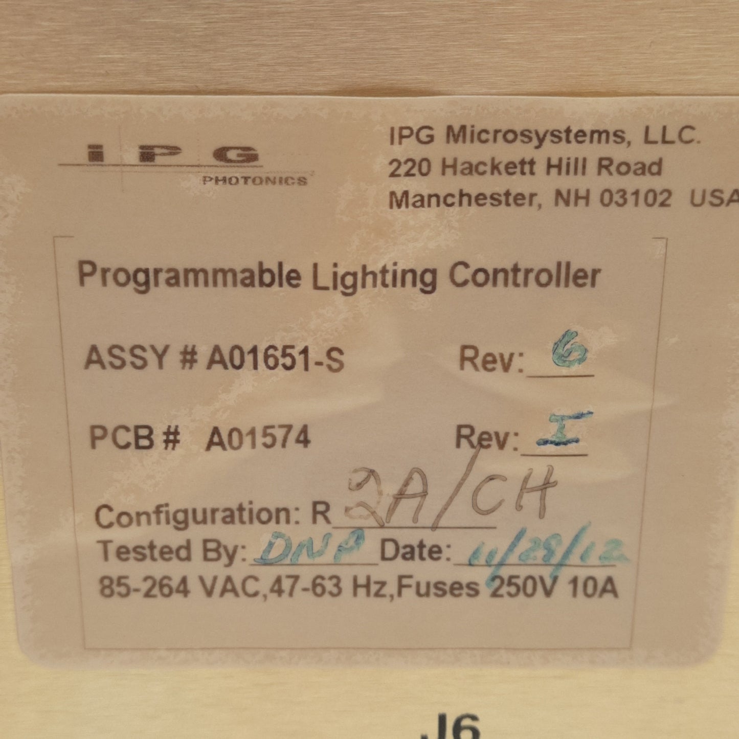 Used IPG Photonics A01651-S Programmable Lighting Controller, 6-Channel, 85-264VAC