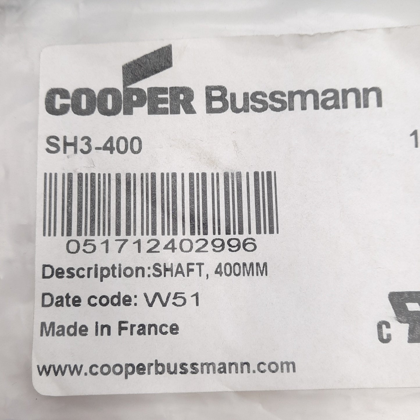 Used Cooper Bussmann SH3-400 Rotary Disconnect Switch Shaft For Pistol Handles, 400mm