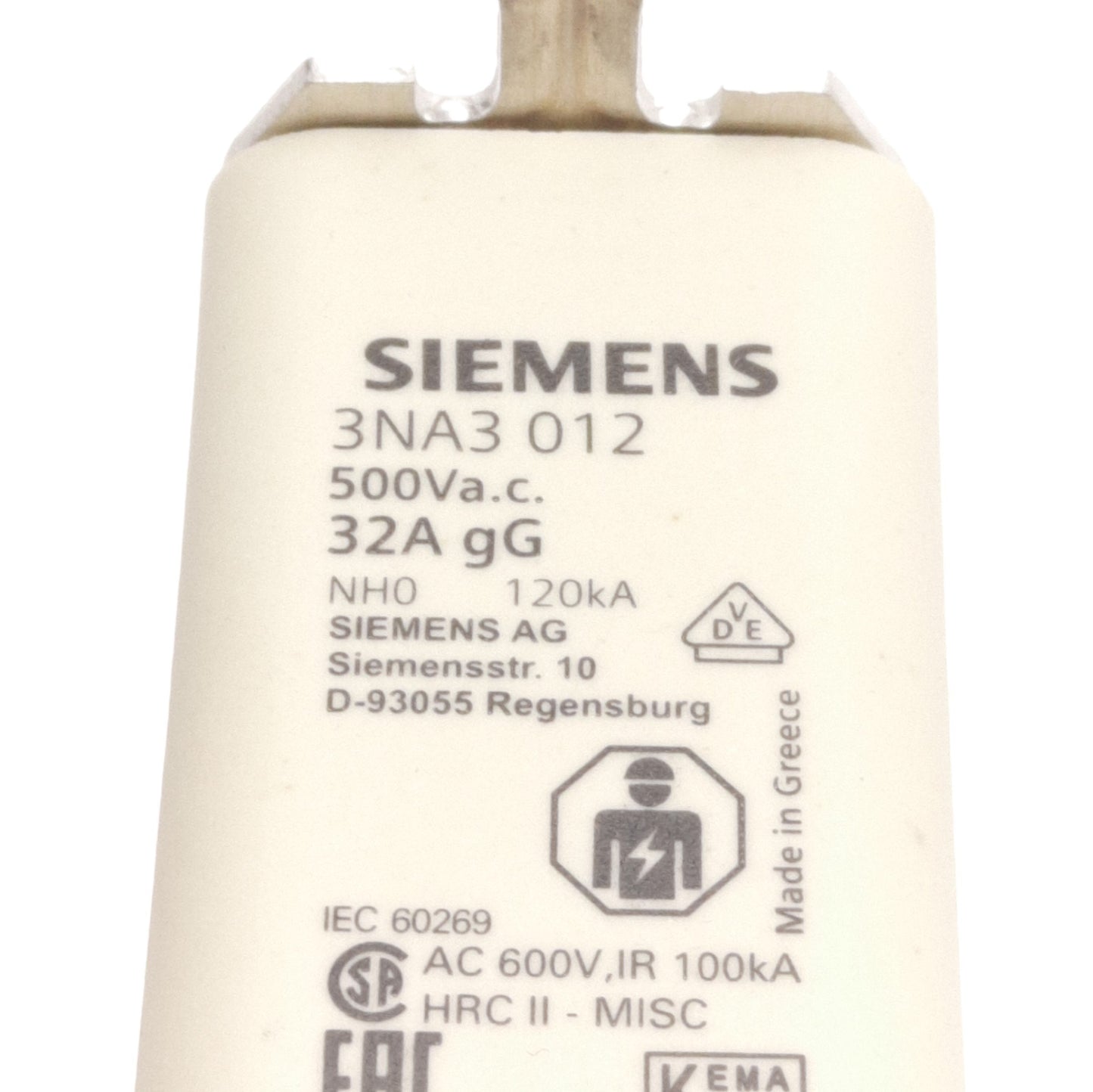 New Siemens 3NA3012 Low Voltage HRC Fuse Link w/ Indicator, 500VAC/440VDC 32A