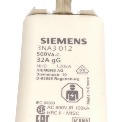 New Siemens 3NA3012 Low Voltage HRC Fuse Link w/ Indicator, 500VAC/440VDC 32A