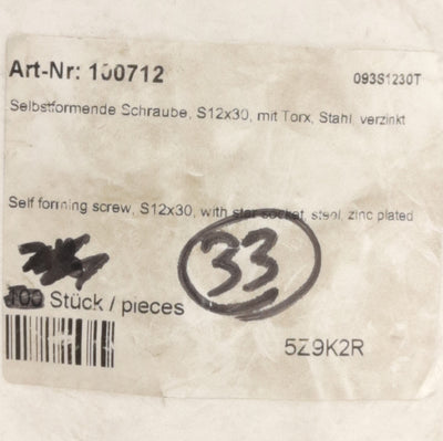 New Lot of 33 Fath 0932S1230T Self Tapping Screw, Torx Head, S12x30mm Length