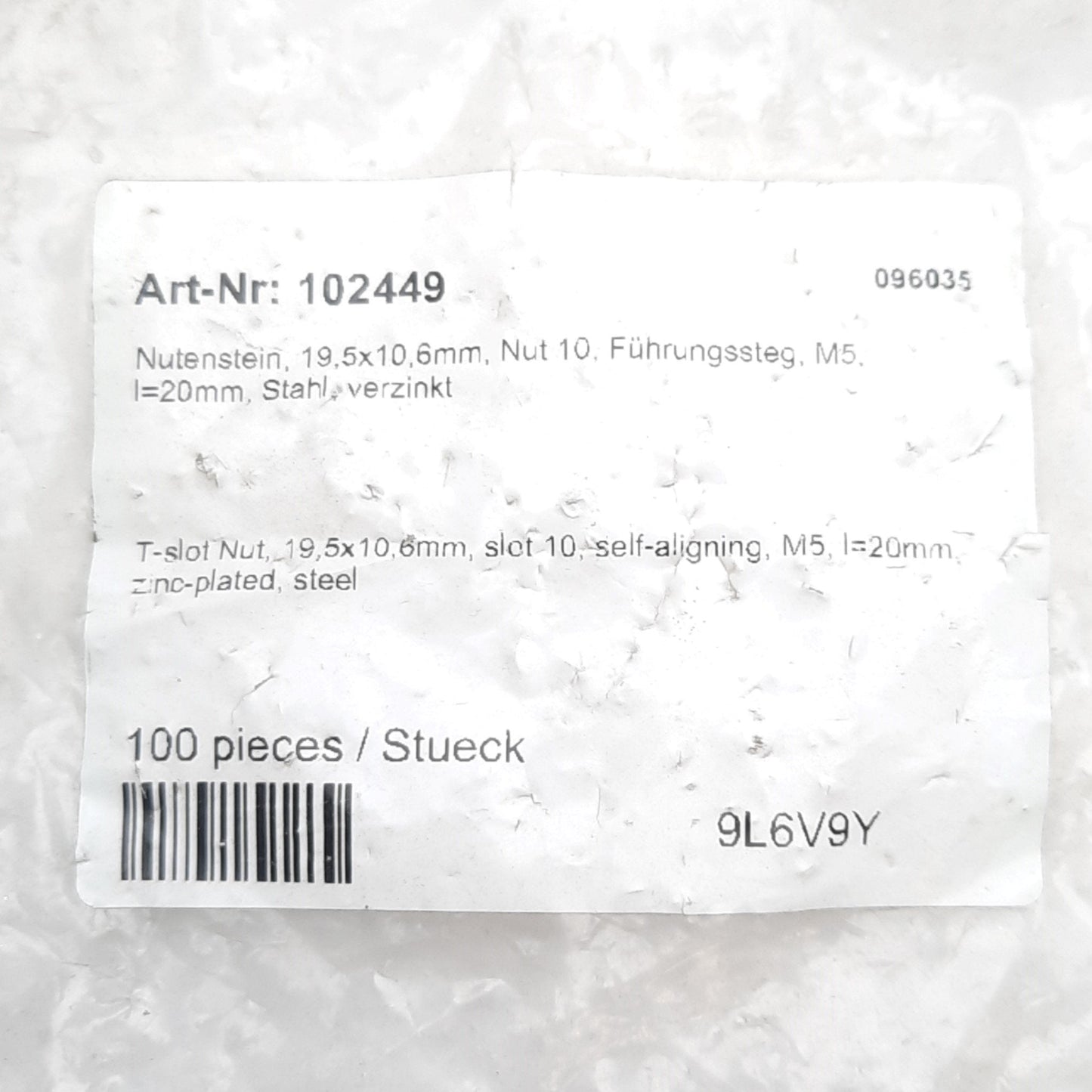 New – Open box Lot of 50 Fath 096035 T-Slot Nut, 19.5x10.6mm, M5, B, Slot 10, 5.1mm Step Height