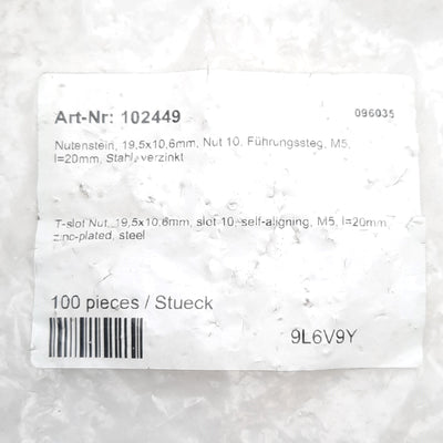 New – Open box Lot of 50 Fath 096035 T-Slot Nut, 19.5x10.6mm, M5, B, Slot 10, 5.1mm Step Height