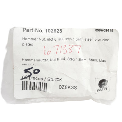 New Lot of 50 Fath 096H08415 30-Series T-Slot Hammer T-Nut, M4 Thread, 8mm Slot