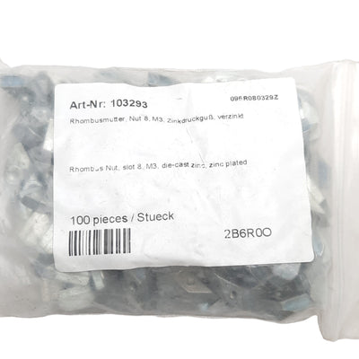 New Lot of 100 Fath 096R080329Z Rhombus Nut w/ Locking, Slot 8, I-Profile, M3