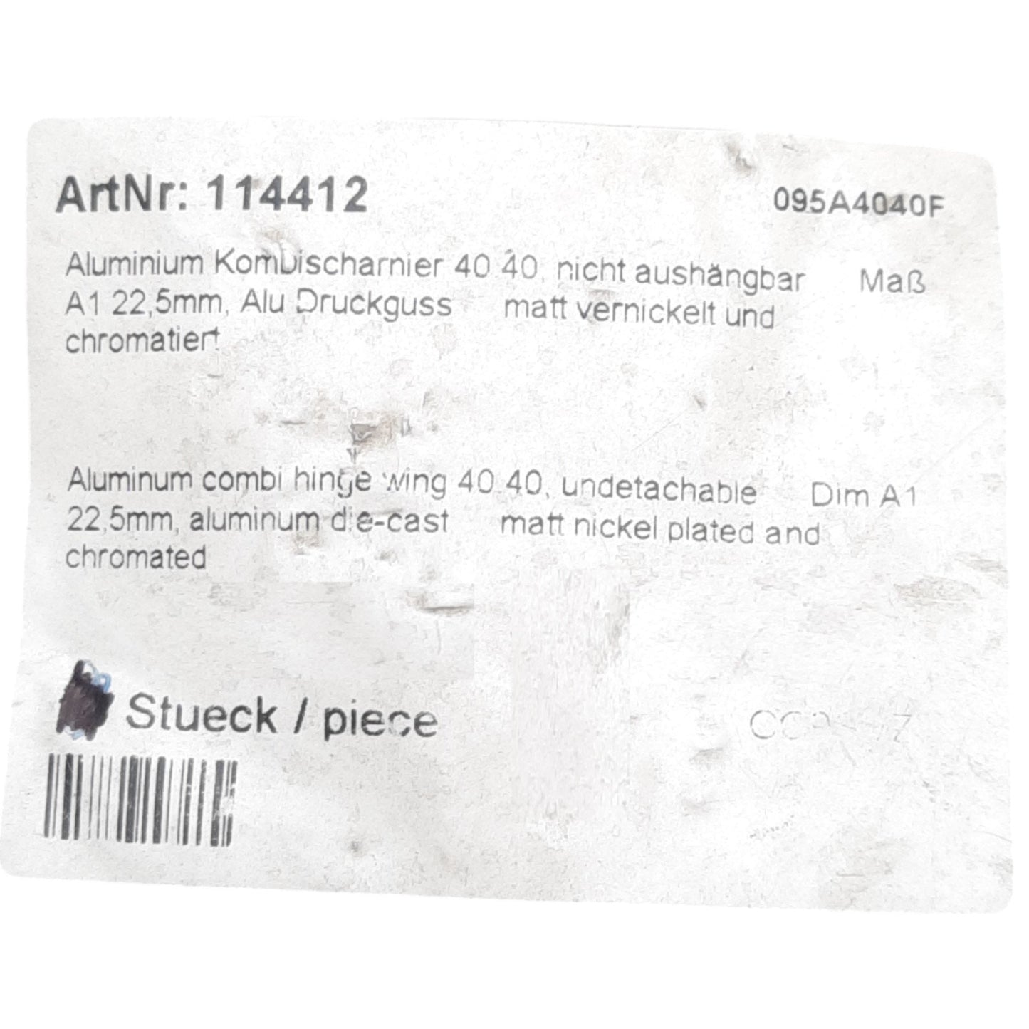 New Lot of 4 Fath 095A4040F Aluminum Combi Hinge Wing, Non-Detachable, 40/40