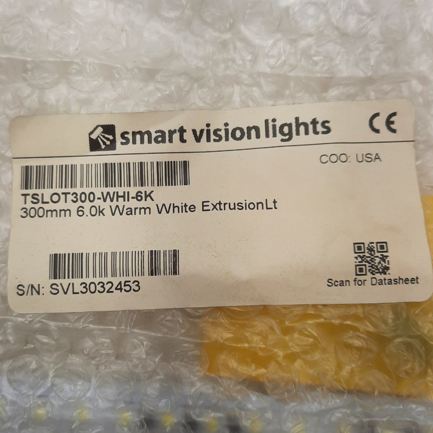 New Smart Vision TSLOT300-WHI-6K Extrusion Workspace Light, 300mm White LED, 24VDC
