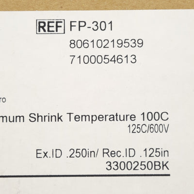New 3M FP-301-1/4-BLK-200 Heat Shrink Tubing, 2:1, 100°C Shrink, ø1/4in ID, 200ft