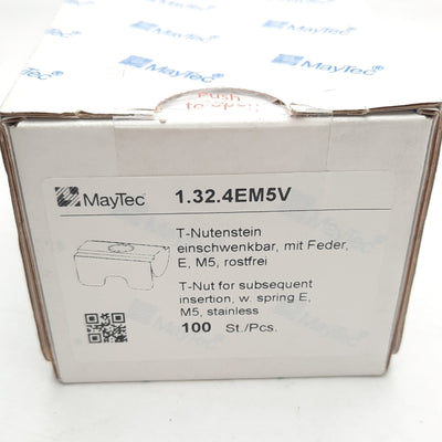 New Lot of 20 Maytec 1.32.4EM5V Sub Insertion T-Nuts w/ Spring, M5 Thread, E-Slot