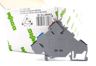 New Lot of 50 Wago 280-560 Terminal Block, 3-Conductor, 3-Level, 400V 20A, DIN Rail